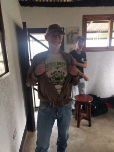 Hugh Force showing off his Burman Coffee Traders shirt at Finca Las Brisas in Nicaragua