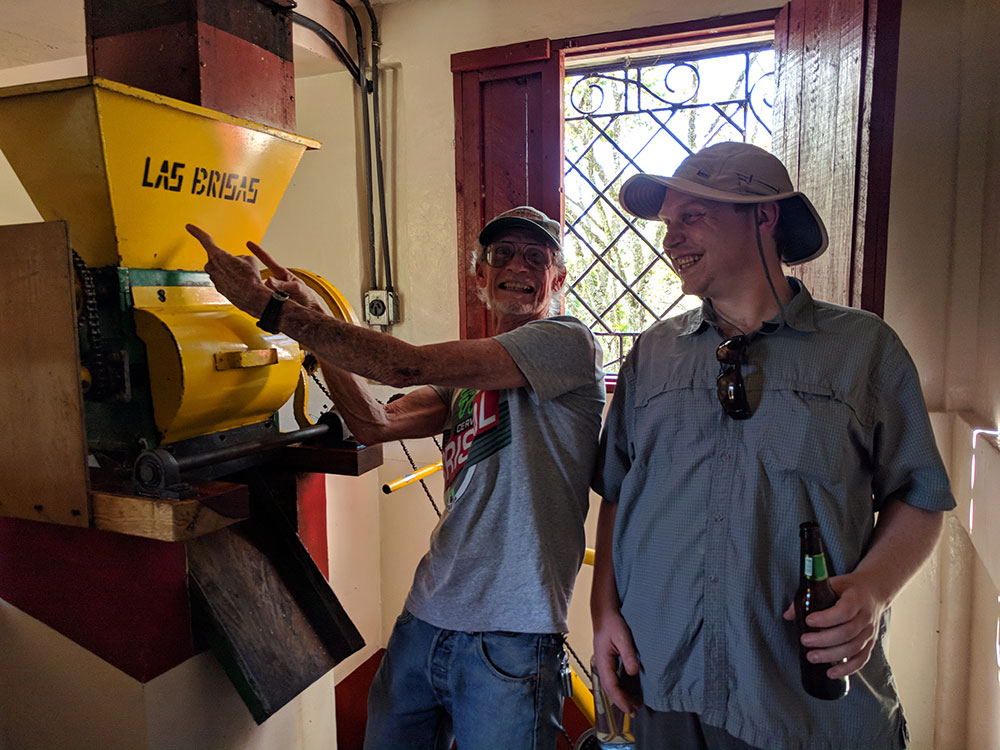 Jon Burman and Hugh Force with some machinery at Finca Las Brisas in Nicaragua