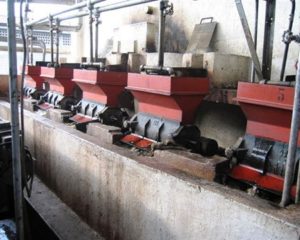 Machines at a coffee processing facility
