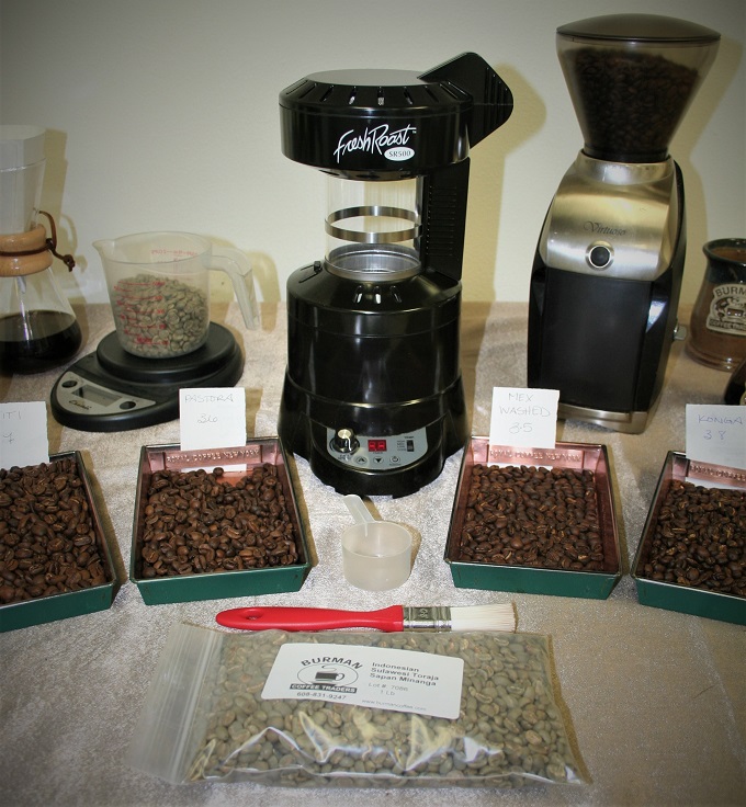 Home Coffee Roasting supplies on a table