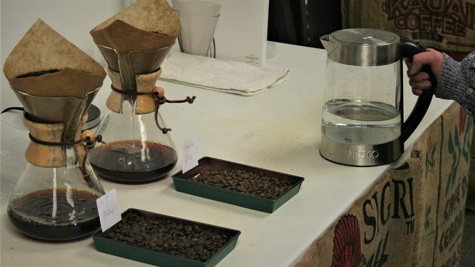 Coffee brewing in chemex pots for taste testing
