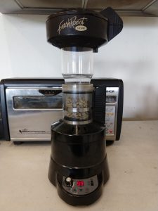 FreshRoast SR540 at home coffee roaster assembled with chamber extension