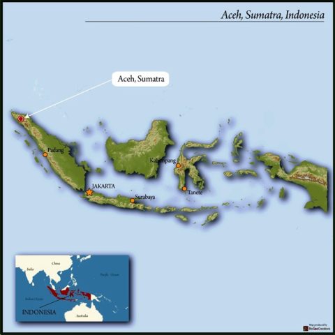 Map of Aceh, Sumatra, Indonesia