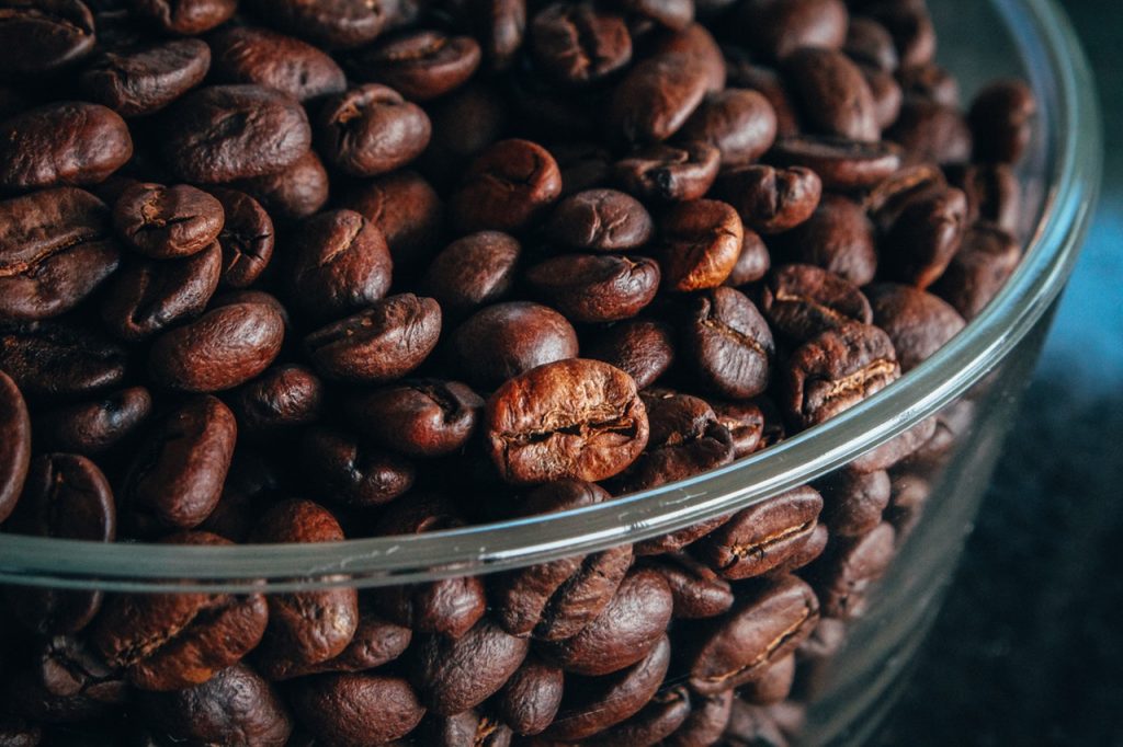Bowl of roasted coffee beans