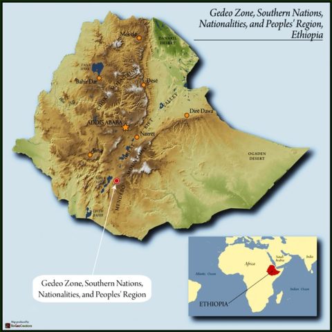 Map of Gedeo Zone, Southern Nations, Nationalities, and Peoples' Region, Ethiopia