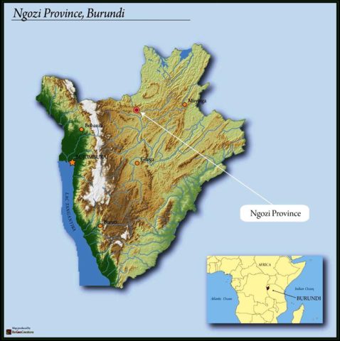 Map showing Ngozi Province, Burundi