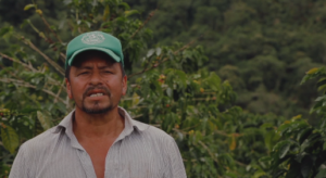 Rosevel Ortiz Escarpeta standing in front of coffee plants