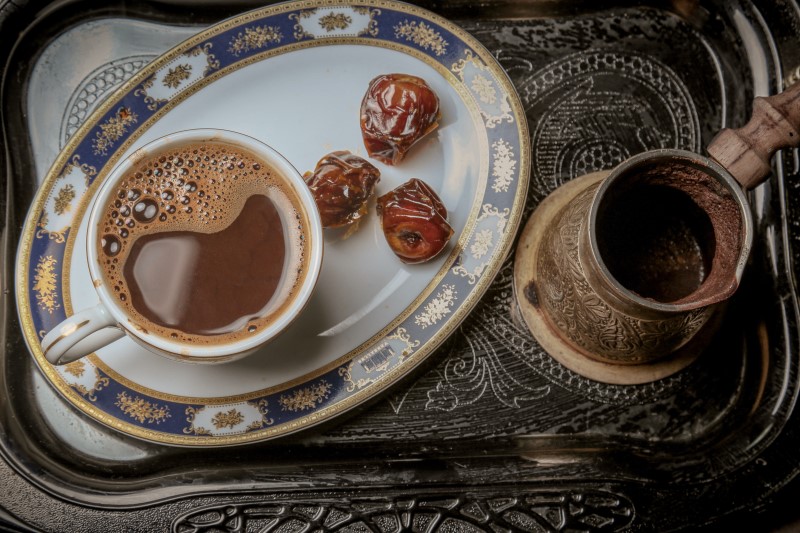 serving tray when learning how to make Turkish coffee