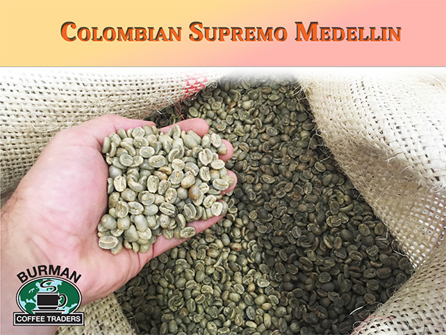 Colombia Supremo Medellin Green Coffee Burlap Bag Photo